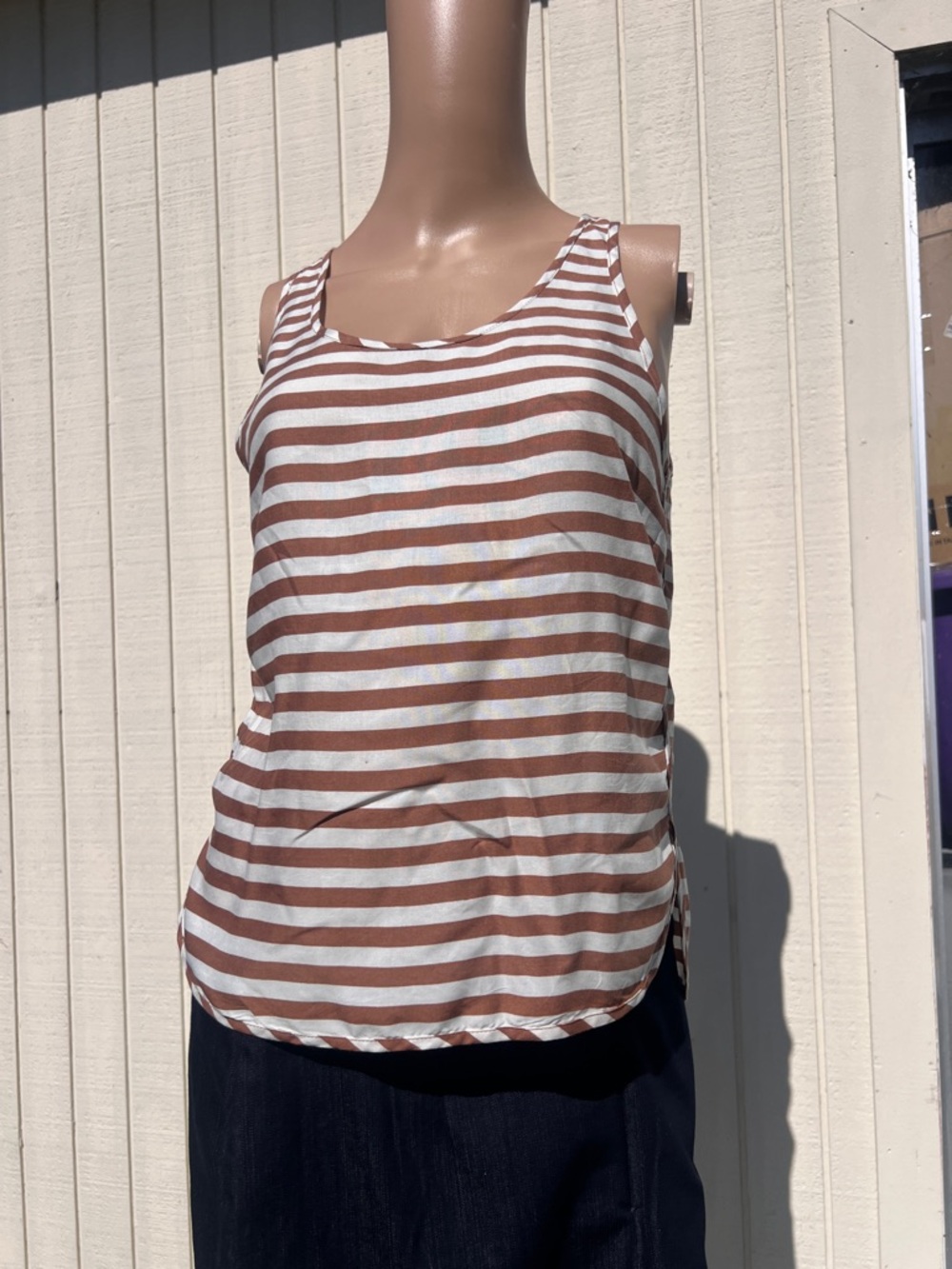 Brown & White Striped Tank Top | Casual Sleeveless Blouse - Picture 7 of 7
